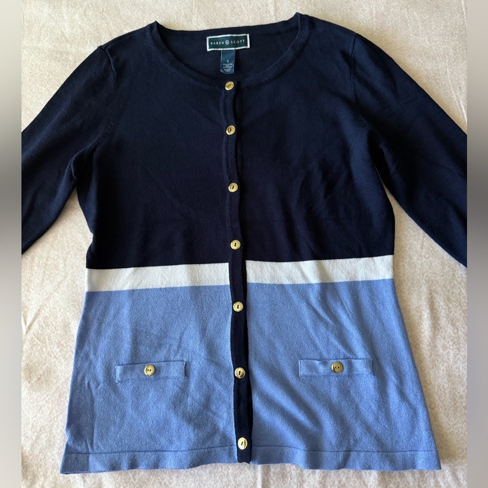 Karen Scott Navy and Blue Cardigan